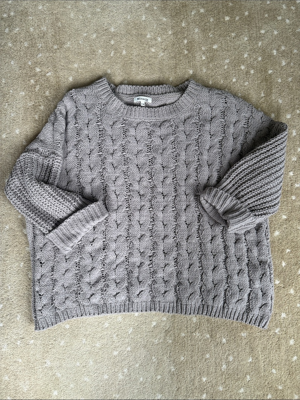 Miracle Cable-Textured Crewneck Sweater in Light Taupe
